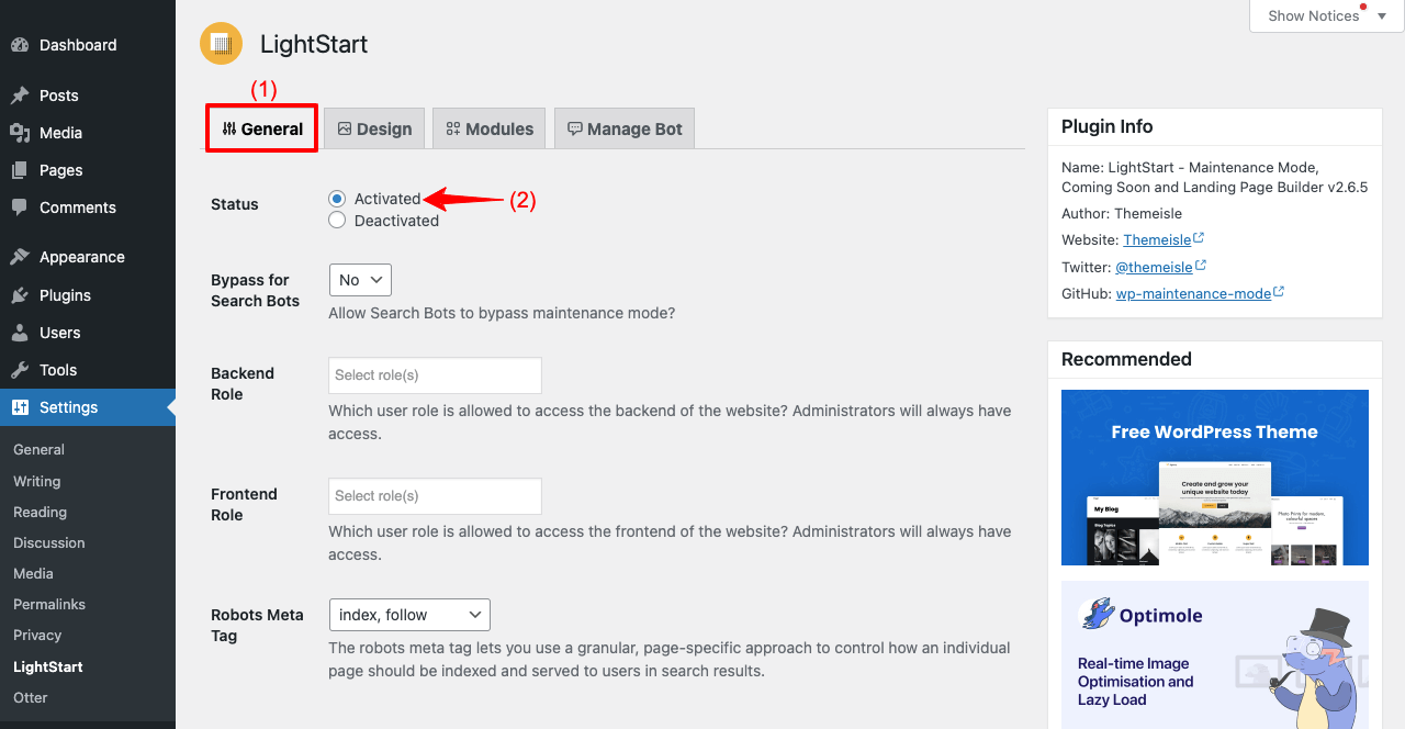 Activated status of lightstart