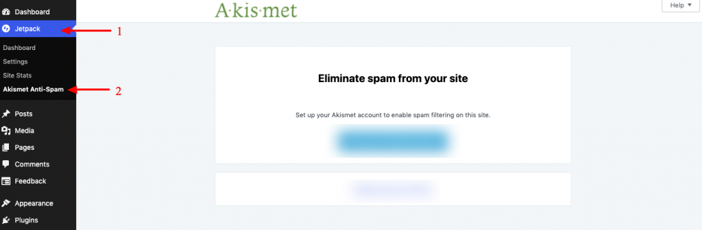 Akismet anti-spam plugin settings page 