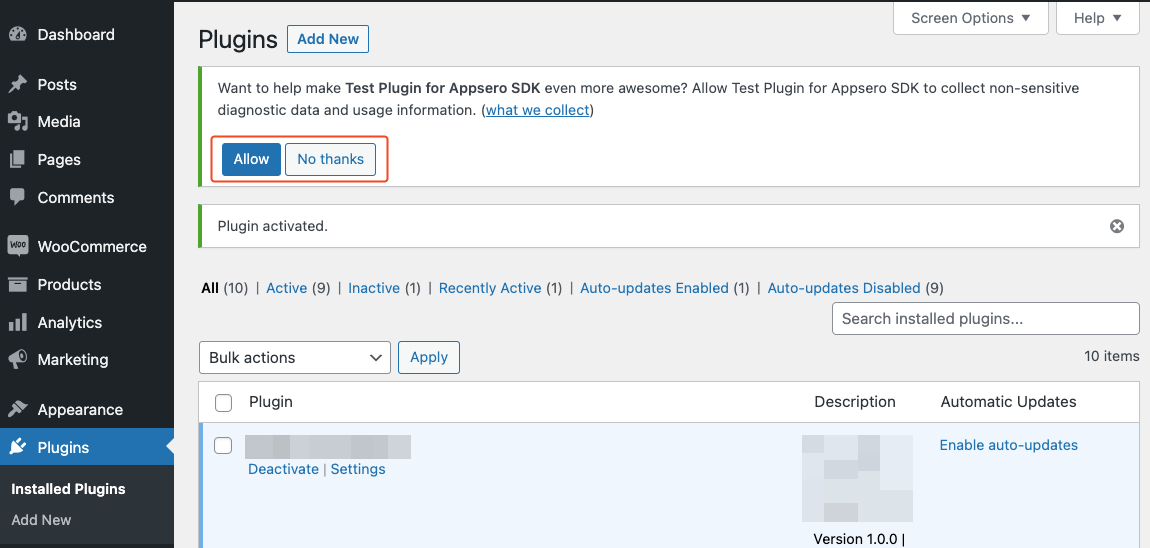 Click Allow to enable analytics