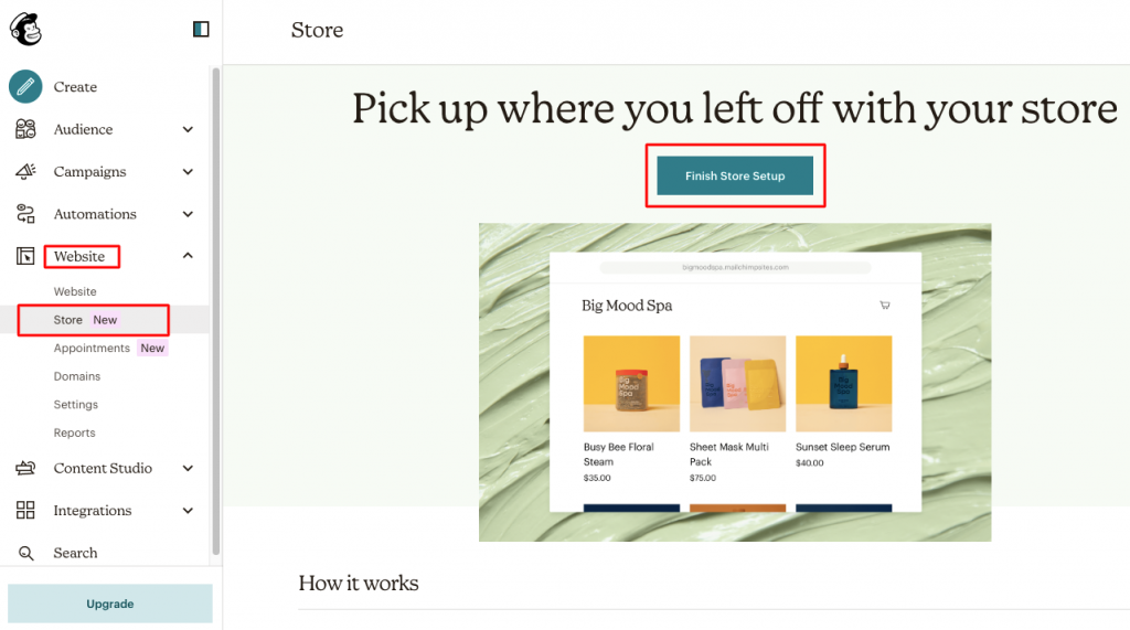 Create Store in Mailchimp 