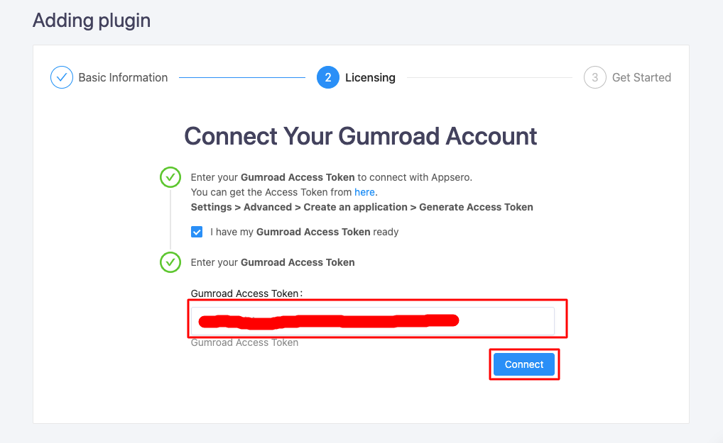 placing Gumroad access token